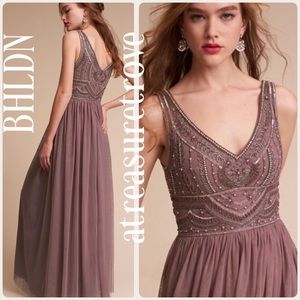 New BHLDN Sterling 4 Plum Purple Embellished Tulle Maxi Gown